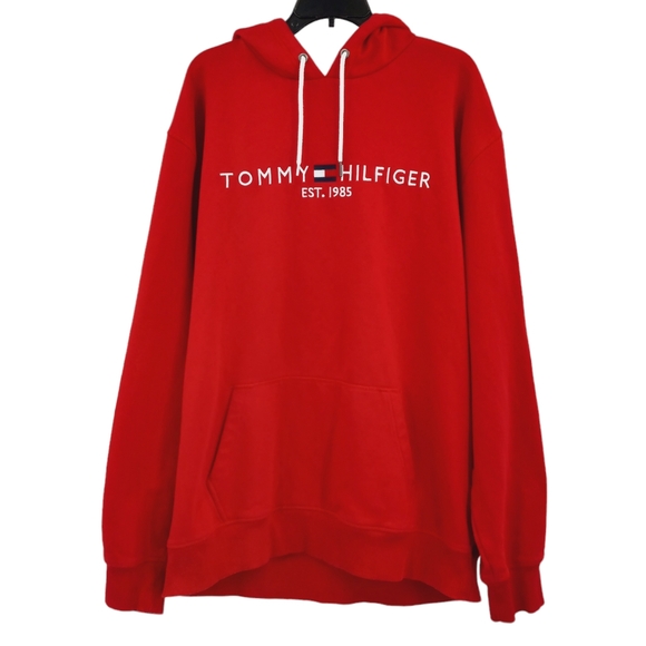 TOMMY HILFIGER Mens Red Embroidered Spellout Flag Logo Hoodie Sweatshirt XXXL - Picture 13 of 13